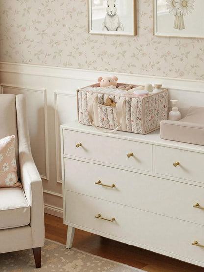 1pc Floral Diaper Caddy Organizer, Stylish Nursery Storage Basket- Gift For Baby Shower, Baby Registry Must Have, Newborn Essentials, Baby Caddy Organizer(Flower Prints In Randomized Positions)