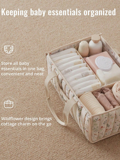 1pc Floral Diaper Caddy Organizer, Stylish Nursery Storage Basket- Gift For Baby Shower, Baby Registry Must Have, Newborn Essentials, Baby Caddy Organizer(Flower Prints In Randomized Positions)