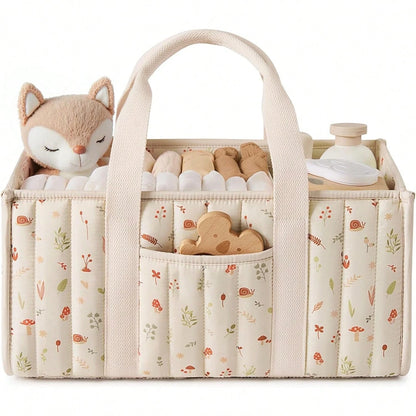 1pc Floral Diaper Caddy Organizer, Stylish Nursery Storage Basket- Gift For Baby Shower, Baby Registry Must Have, Newborn Essentials, Baby Caddy Organizer(Flower Prints In Randomized Positions)