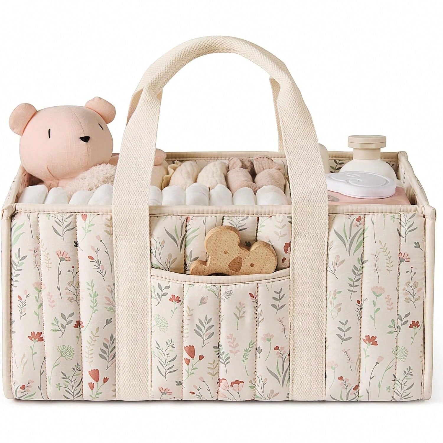 1pc Floral Diaper Caddy Organizer, Stylish Nursery Storage Basket- Gift For Baby Shower, Baby Registry Must Have, Newborn Essentials, Baby Caddy Organizer(Flower Prints In Randomized Positions)