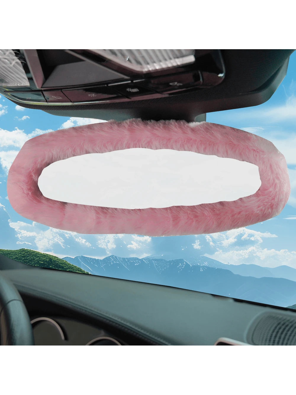 1pc Fluffy Cute Rearview Mirror Cover Automotive Interior Decorations For Women