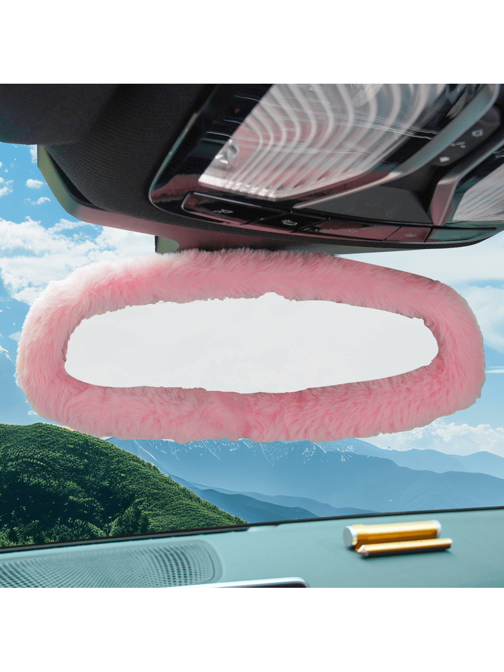 1pc Fluffy Cute Rearview Mirror Cover Automotive Interior Decorations For Women