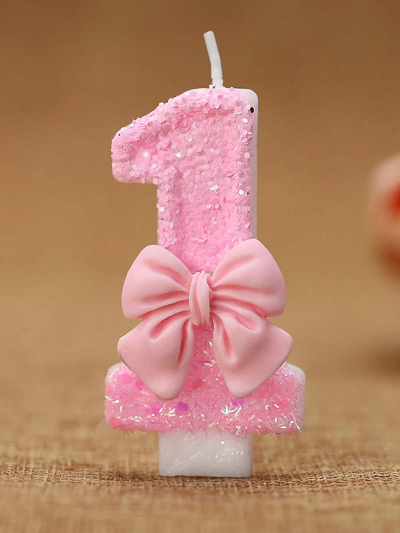 1pc Glitter Pink Bowknot Birthday Candle Birthday Number Candle 0-9 With Pink Bow Decoration Cake Topper Set For Birthday Celebration Graduation Anniversary Party DIY Back To School Valentine's Day An