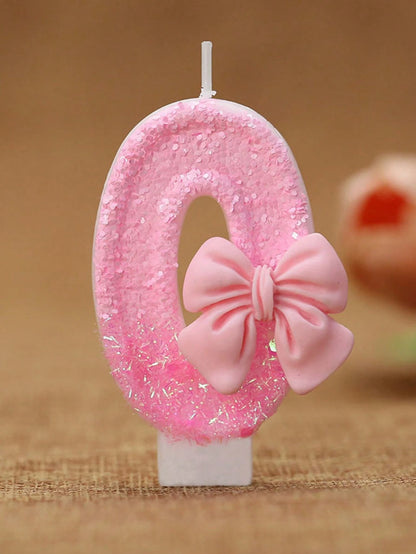 1pc Glitter Pink Bowknot Birthday Candle Birthday Number Candle 0-9 With Pink Bow Decoration Cake Topper Set For Birthday Celebration Graduation Anniversary Party DIY Back To School Valentine's Day An