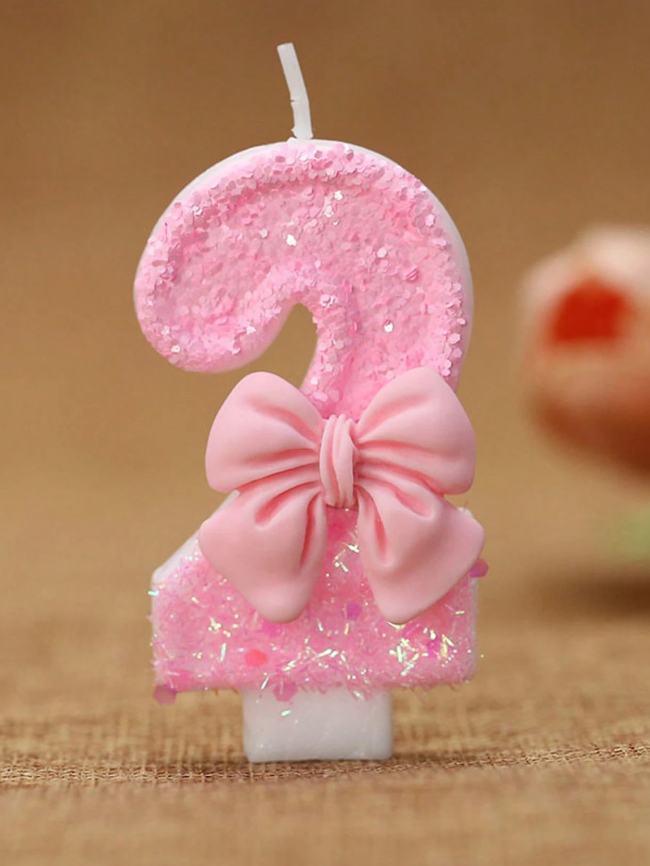1pc Glitter Pink Bowknot Birthday Candle Birthday Number Candle 0-9 With Pink Bow Decoration Cake Topper Set For Birthday Celebration Graduation Anniversary Party DIY Back To School Valentine's Day An