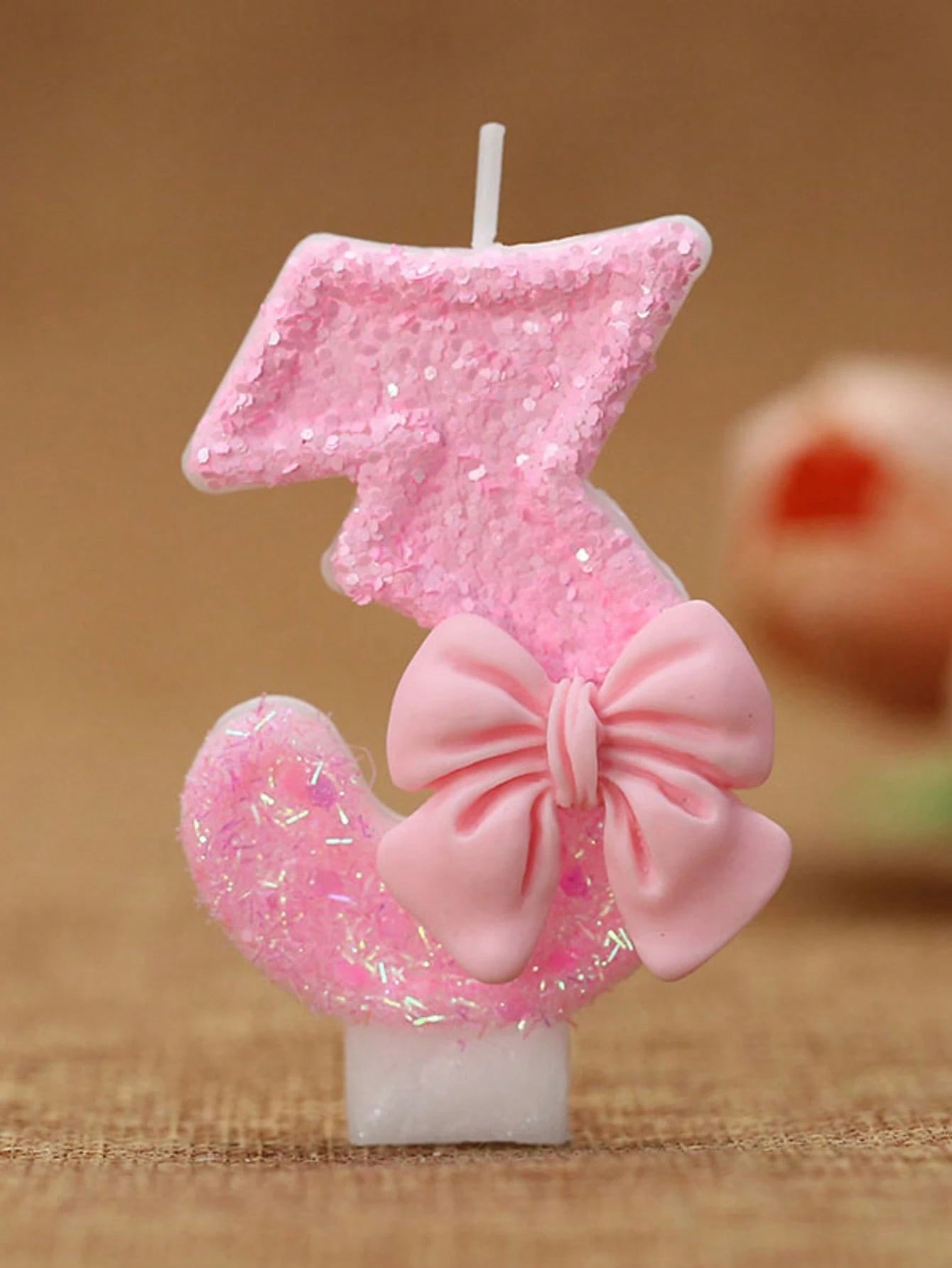 1pc Glitter Pink Bowknot Birthday Candle Birthday Number Candle 0-9 With Pink Bow Decoration Cake Topper Set For Birthday Celebration Graduation Anniversary Party DIY Back To School Valentine's Day An