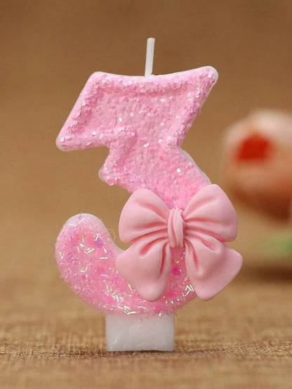 1pc Glitter Pink Bowknot Birthday Candle Birthday Number Candle 0-9 With Pink Bow Decoration Cake Topper Set For Birthday Celebration Graduation Anniversary Party DIY Back To School Valentine's Day An
