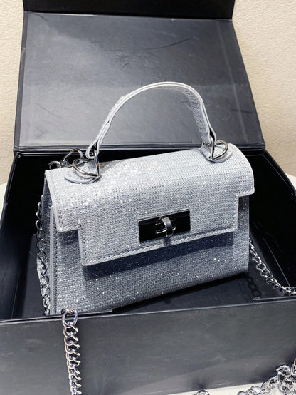 1pc Glossy PU Material Women's Handbag, European And American Fashion Sparkling Chain Strap Shoulder Bag, Suitable For Party And Daily Use