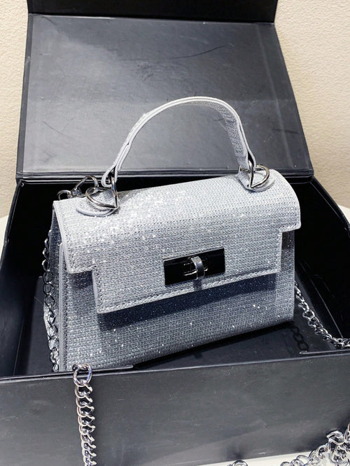 1pc Glossy PU Material Women's Handbag, European And American Fashion Sparkling Chain Strap Shoulder Bag, Suitable For Party And Daily Use