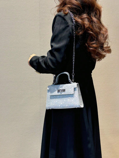 1pc Glossy PU Material Women's Handbag, European And American Fashion Sparkling Chain Strap Shoulder Bag, Suitable For Party And Daily Use