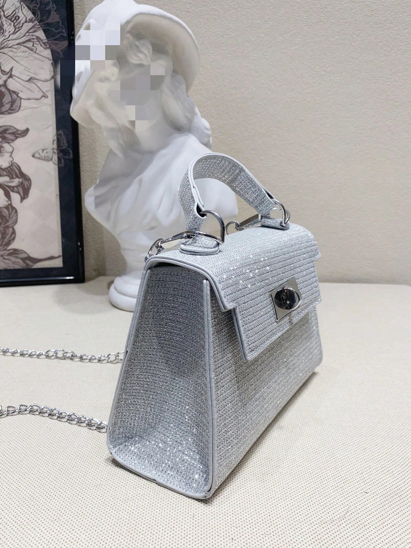 1pc Glossy PU Material Women's Handbag, European And American Fashion Sparkling Chain Strap Shoulder Bag, Suitable For Party And Daily Use