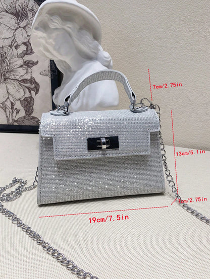 1pc Glossy PU Material Women's Handbag, European And American Fashion Sparkling Chain Strap Shoulder Bag, Suitable For Party And Daily Use