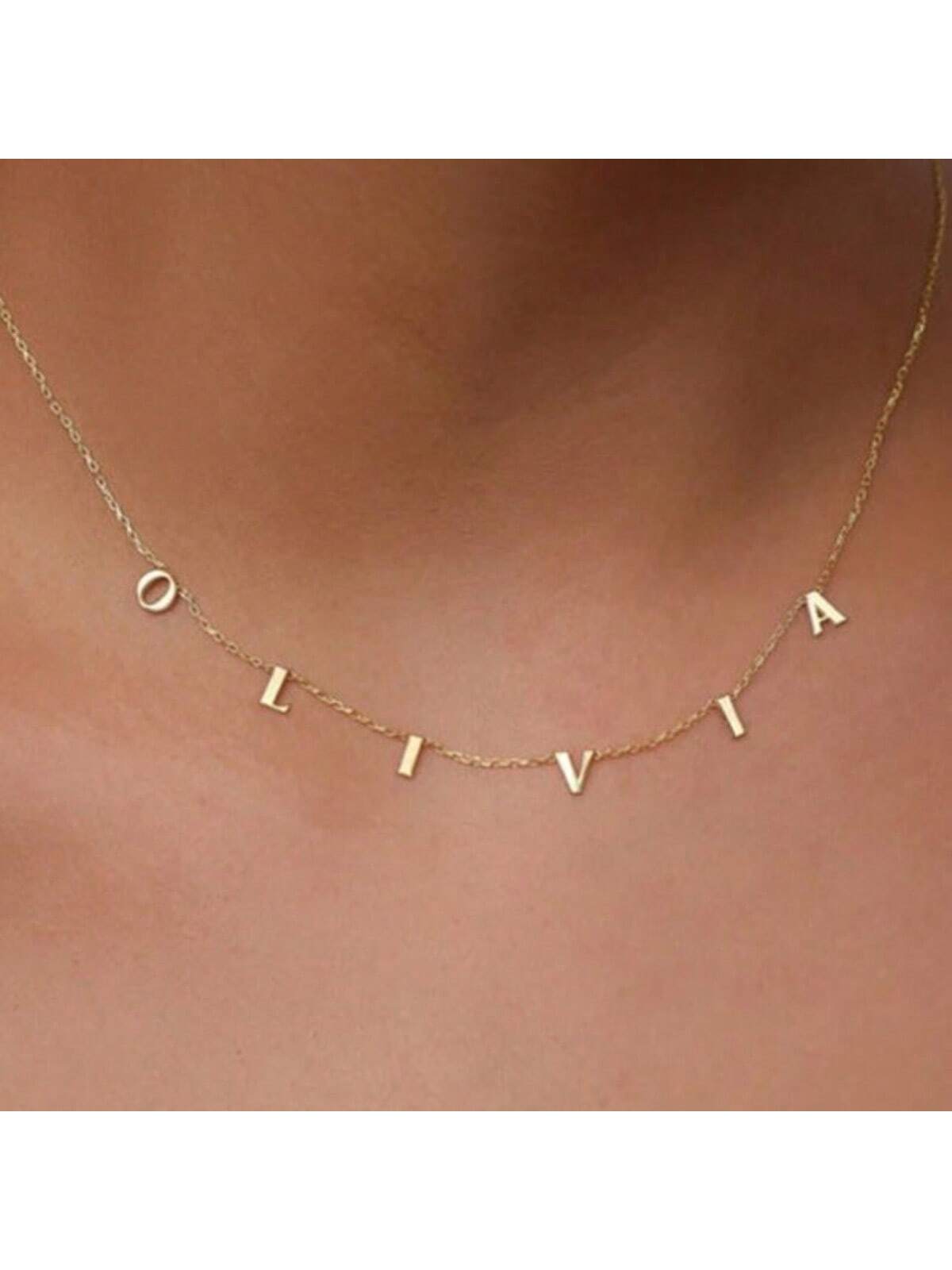 1pc Gold Silver Women's Personalized Letter Necklace Simple Choker Chain Custom Name Pendant Girl Gift Mom Stainless Steel Gold Plated English Letter Retro Fashion Hip Hop Sweet Cool (English Letter C
