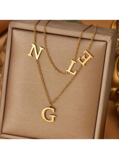 1pc Gold Silver Women's Personalized Letter Necklace Simple Choker Chain Custom Name Pendant Girl Gift Mom Stainless Steel Gold Plated English Letter Retro Fashion Hip Hop Sweet Cool (English Letter C