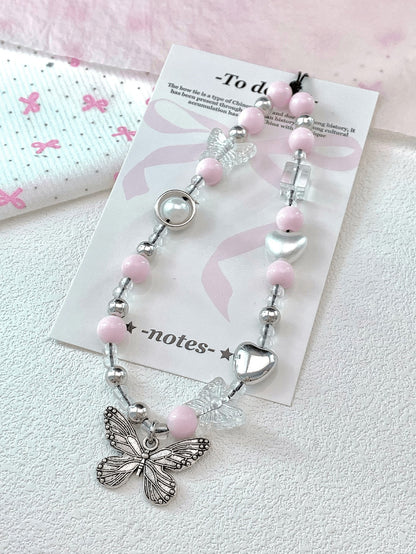1pc Gothic Style Black Butterfly Pendant Bracelet, Cute Ceramic Matte Black Summer Style Young Girl Minimalist Cellphone Chain, Keychain, Earphone Strap Gifts For Mother, Family, Friends, Birthday, Ho