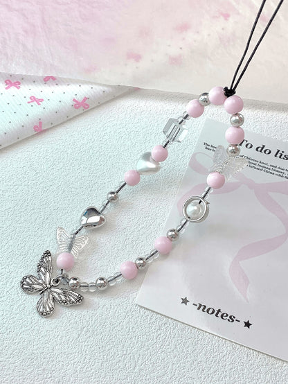 1pc Gothic Style Black Butterfly Pendant Bracelet, Cute Ceramic Matte Black Summer Style Young Girl Minimalist Cellphone Chain, Keychain, Earphone Strap Gifts For Mother, Family, Friends, Birthday, Ho