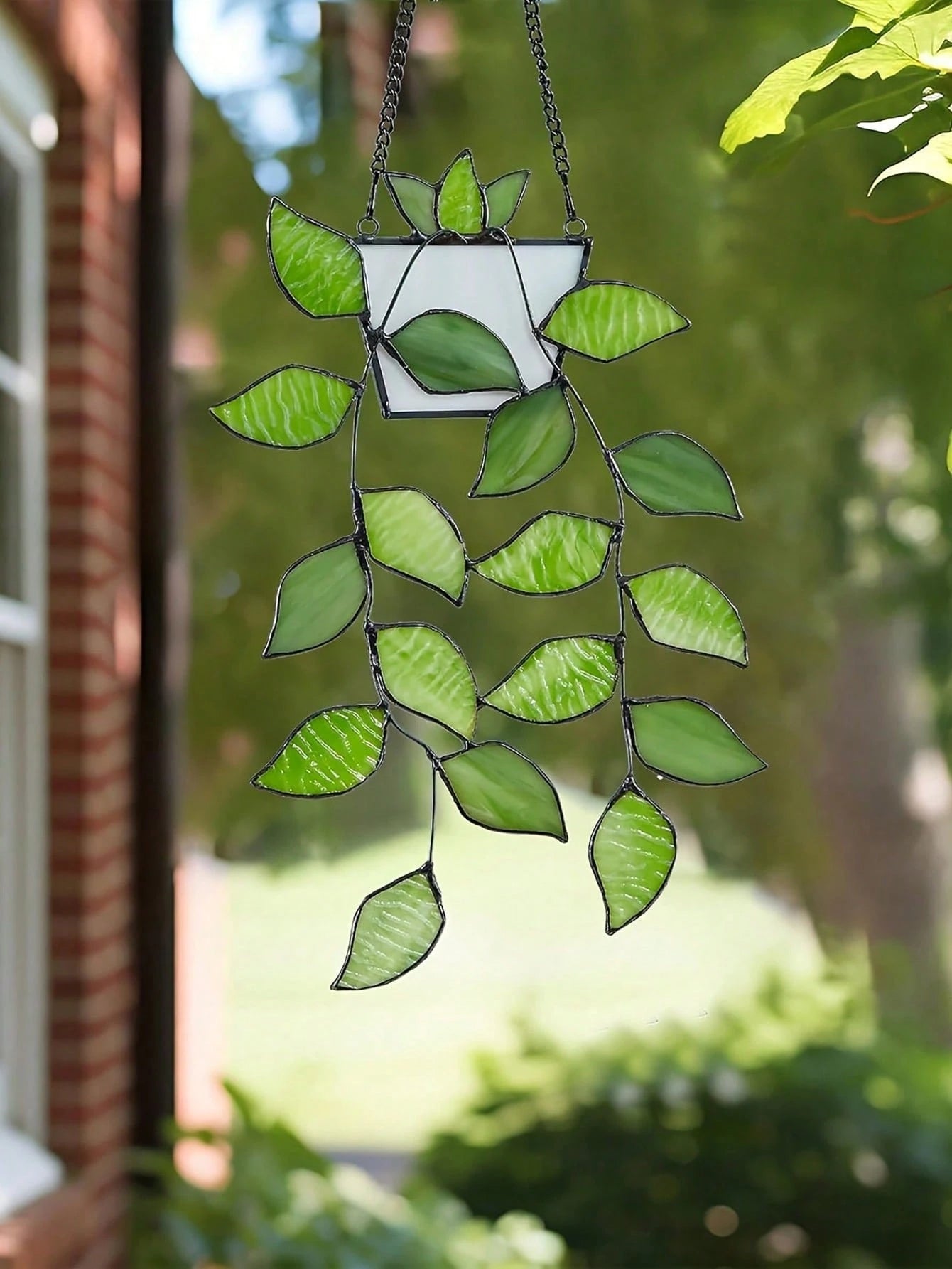 1pc Green Plant Window Suncatcher, Stained Glass Window Hanging, Handcrafted Faux Plant Stained Glass Panel Sun Catcher For Plant Lovers, Unique Home Indoor&Outdoor Decor