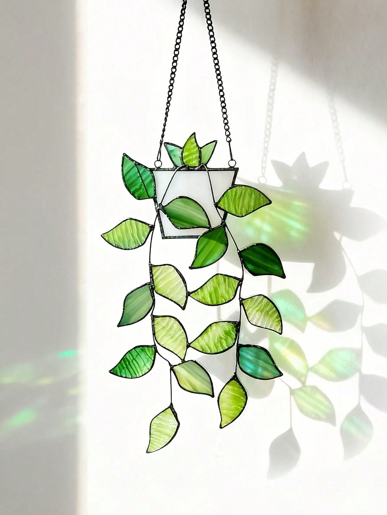 1pc Green Plant Window Suncatcher, Stained Glass Window Hanging, Handcrafted Faux Plant Stained Glass Panel Sun Catcher For Plant Lovers, Unique Home Indoor&Outdoor Decor