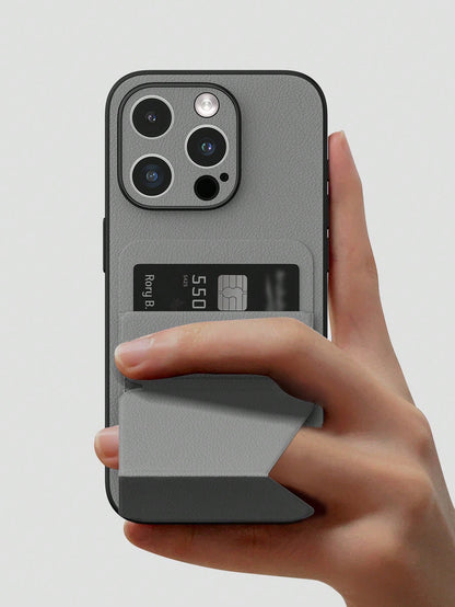 1pc Grey Card Slot TPU+PU Phone Case, Compatible With Apple 17e, 17 Pro Max; Card Slot Phone Case, Compatible With Apple 15 Pro Max/13/14 Pro Max/13 Pro Max/12 Pro Max (6.7 Inch); Fashion Phone Case