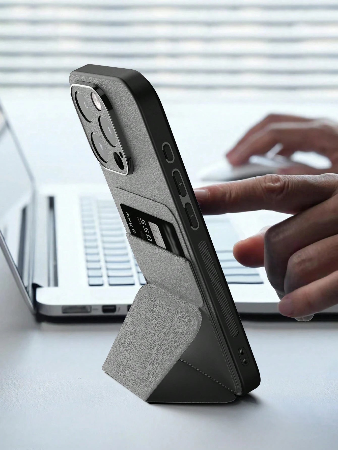 1pc Grey Card Slot TPU+PU Phone Case, Compatible With Apple 17e, 17 Pro Max; Card Slot Phone Case, Compatible With Apple 15 Pro Max/13/14 Pro Max/13 Pro Max/12 Pro Max (6.7 Inch); Fashion Phone Case