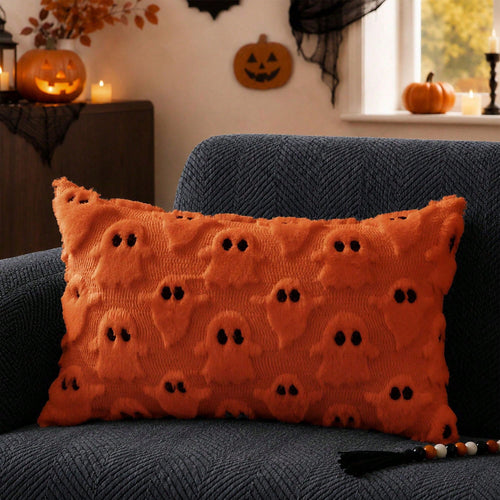 1Pc Halloween Pillow Covers 12x20 Inch Ghost Decor Beige Halloween Lumbar Pillow Covers Decorative For Halloween Home Decor For Sofa