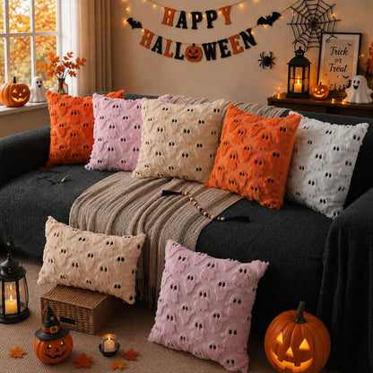 1Pc Halloween Pillow Covers 12x20 Inch Ghost Decor Beige Halloween Lumbar Pillow Covers Decorative For Halloween Home Decor For Sofa