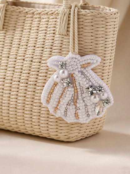 1pc Handmade Beaded Seashell Tassel Bag Charm, Bohemian Style, Suitable For Women's Casual, Beach, Holiday Wear, Mother's Day Gift. Handmade Shape May Vary Slightly. Accessories Charms For Bag Teacher