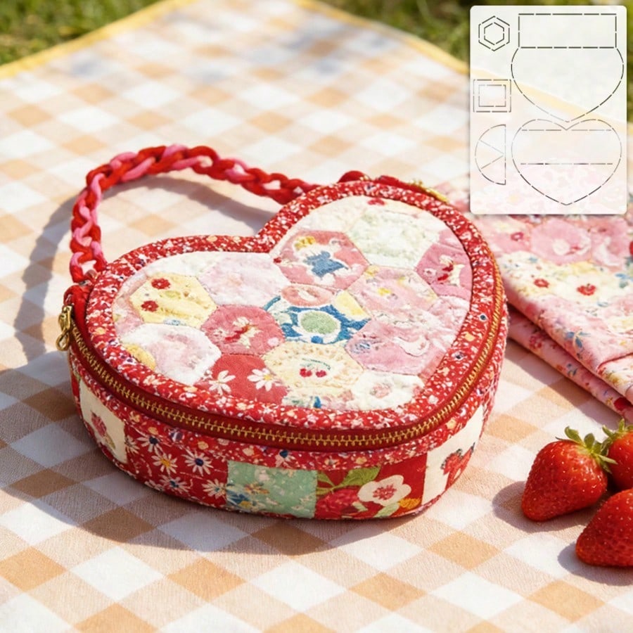 1pc Handmade DIY Tracing Patchwork Template, PET Sewing Template DIY Heart Patchwork Storage Box Quilting Template, Handmade DIY Drawing Tool, Patchwork Template, Sewing Tool Storage Box, Includes Tem