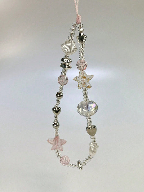 1pc Handmade Pink Sea Legend Beaded Phone Chain, Girl Phone Lanyard Gifts For Mother, Family, Friends, Birthday, Holiday Phone Charm