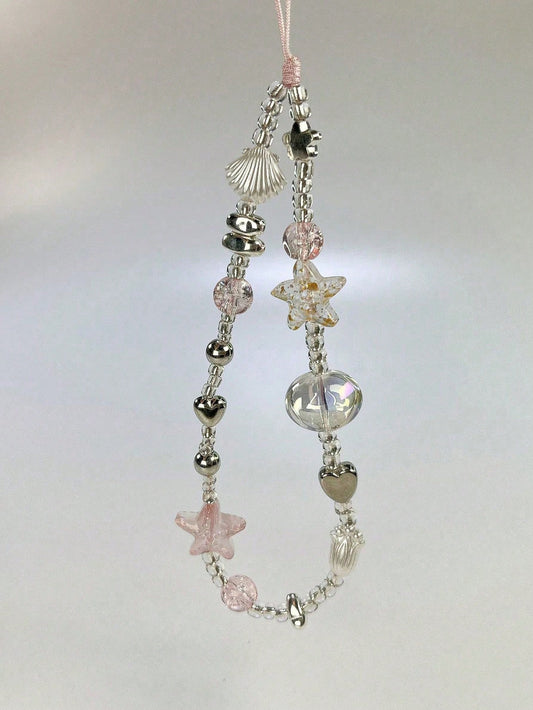 1pc Handmade Pink Sea Legend Beaded Phone Chain, Girl Phone Lanyard Gifts For Mother, Family, Friends, Birthday, Holiday Phone Charm