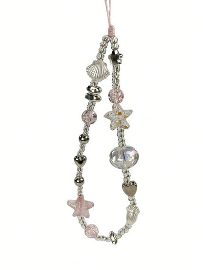1pc Handmade Pink Sea Legend Beaded Phone Chain, Girl Phone Lanyard Gifts For Mother, Family, Friends, Birthday, Holiday Phone Charm