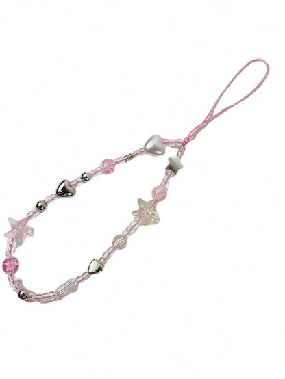 1pc Handmade Pink Sea Legend Beaded Phone Chain, Girl Phone Lanyard Gifts For Mother, Family, Friends, Birthday, Holiday Phone Charm
