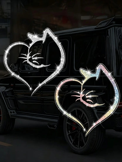 1pc Heart-Shaped Cat Sticker, Shiny Reflective Decorative Decal, Suitable For Car Doors, Car Rear And Car Windows; Motorcycle Sticker; Laptop Sticker; Luggage/Trolley Bag Fashion Decorative Sticker