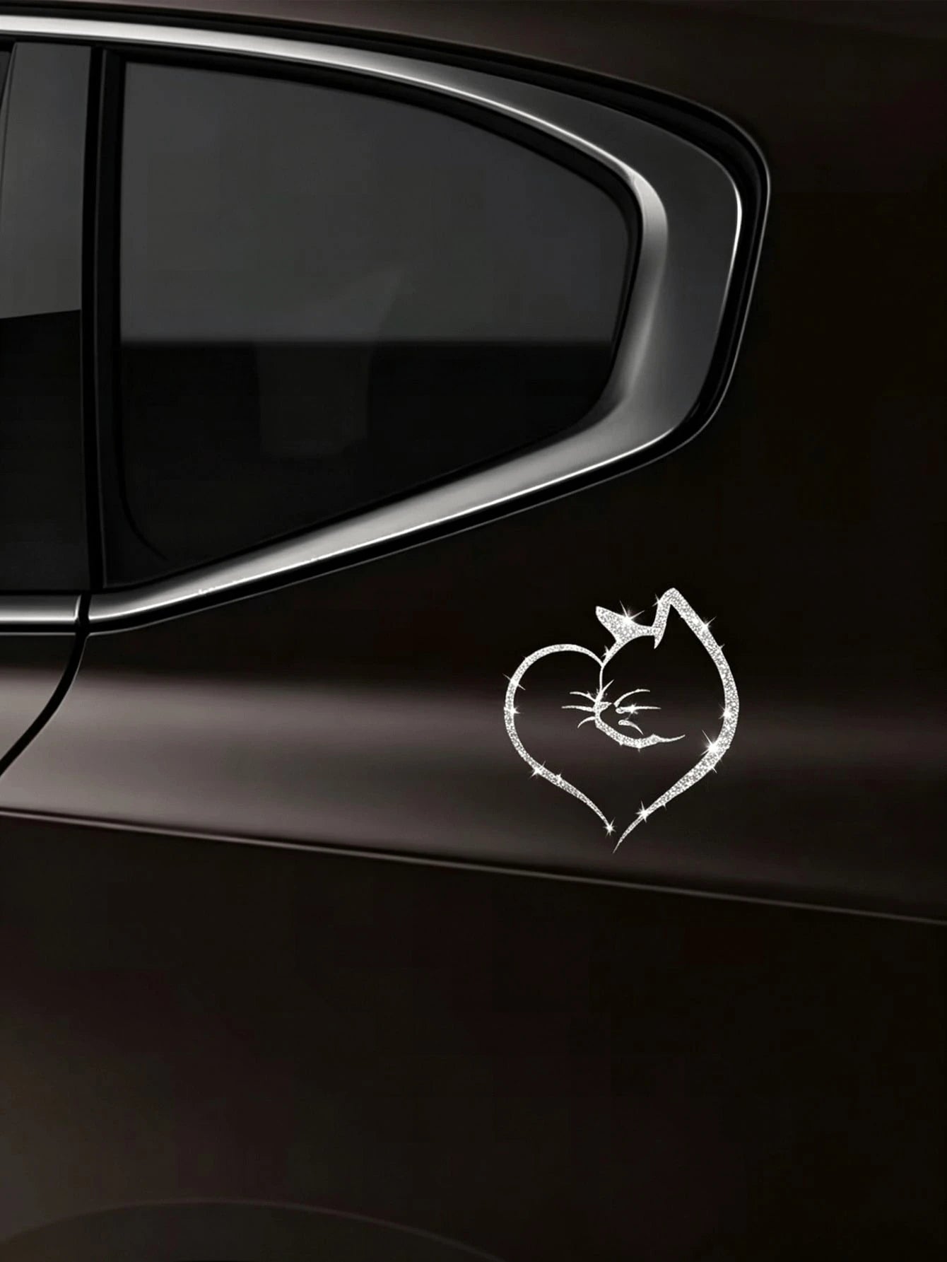 1pc Heart-Shaped Cat Sticker, Shiny Reflective Decorative Decal, Suitable For Car Doors, Car Rear And Car Windows; Motorcycle Sticker; Laptop Sticker; Luggage/Trolley Bag Fashion Decorative Sticker