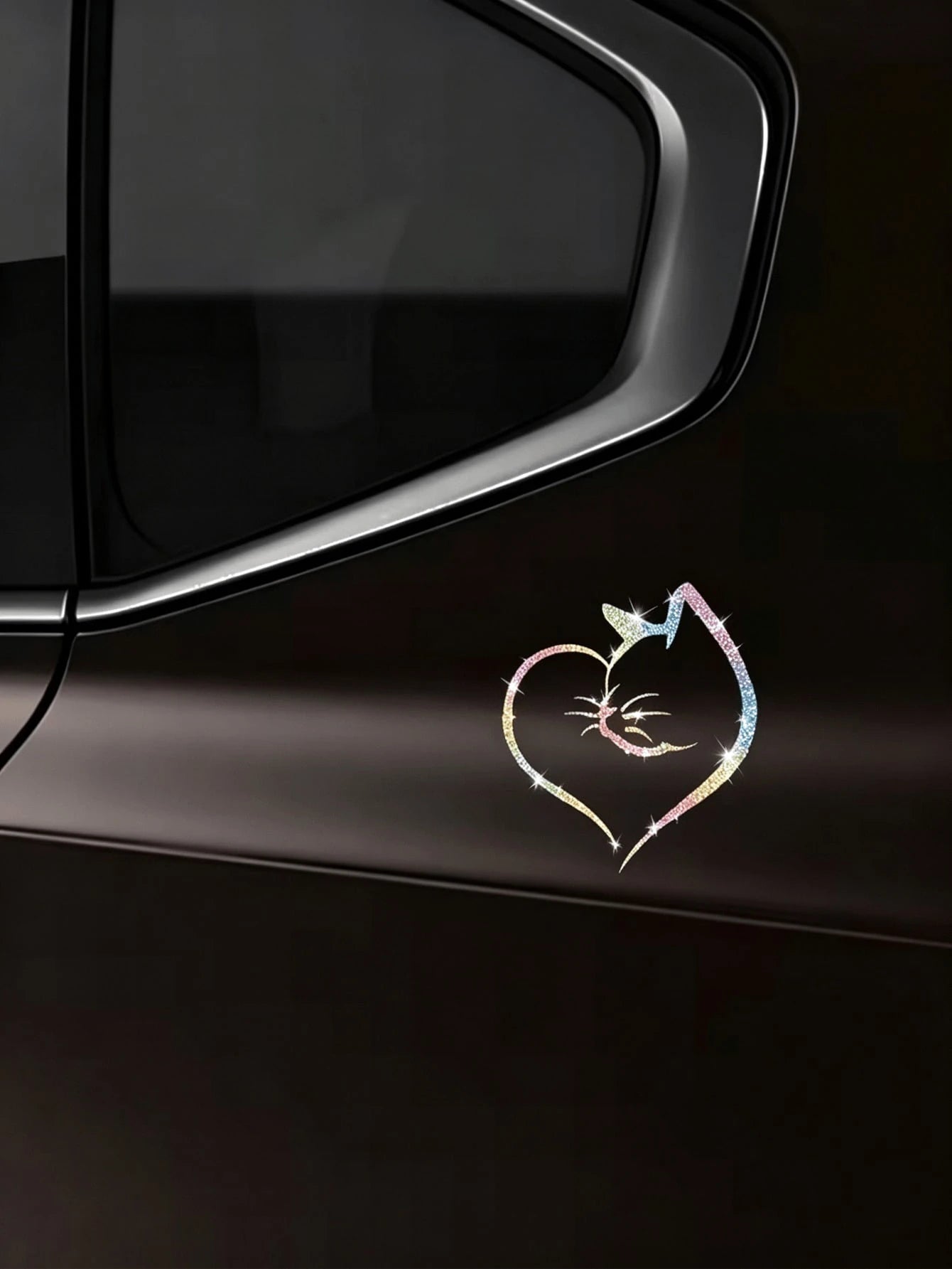 1pc Heart-Shaped Cat Sticker, Shiny Reflective Decorative Decal, Suitable For Car Doors, Car Rear And Car Windows; Motorcycle Sticker; Laptop Sticker; Luggage/Trolley Bag Fashion Decorative Sticker