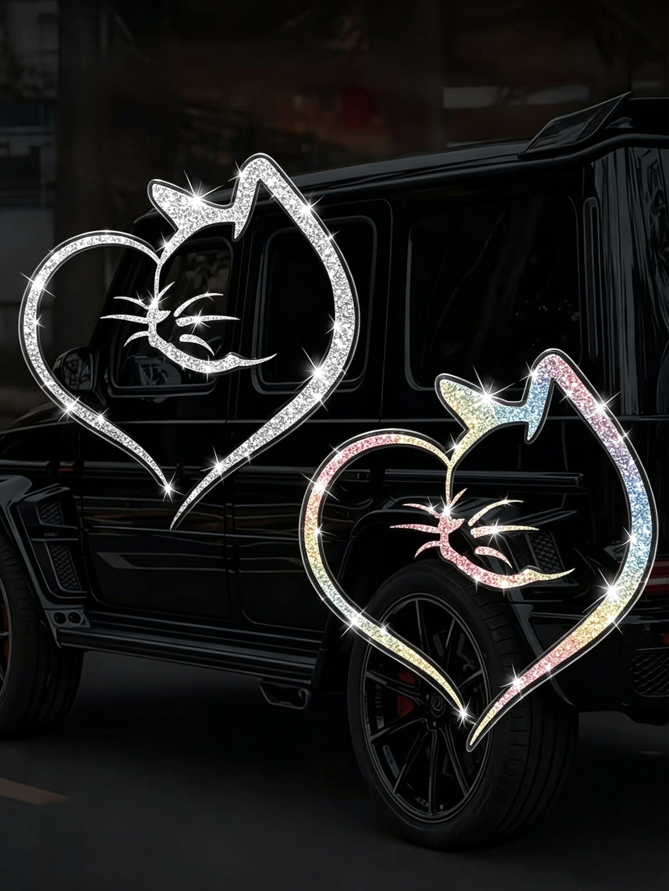 1pc Heart-Shaped Cat Sticker, Shiny Reflective Decorative Decal, Suitable For Car Doors, Car Rear And Car Windows; Motorcycle Sticker; Laptop Sticker; Luggage/Trolley Bag Fashion Decorative Sticker