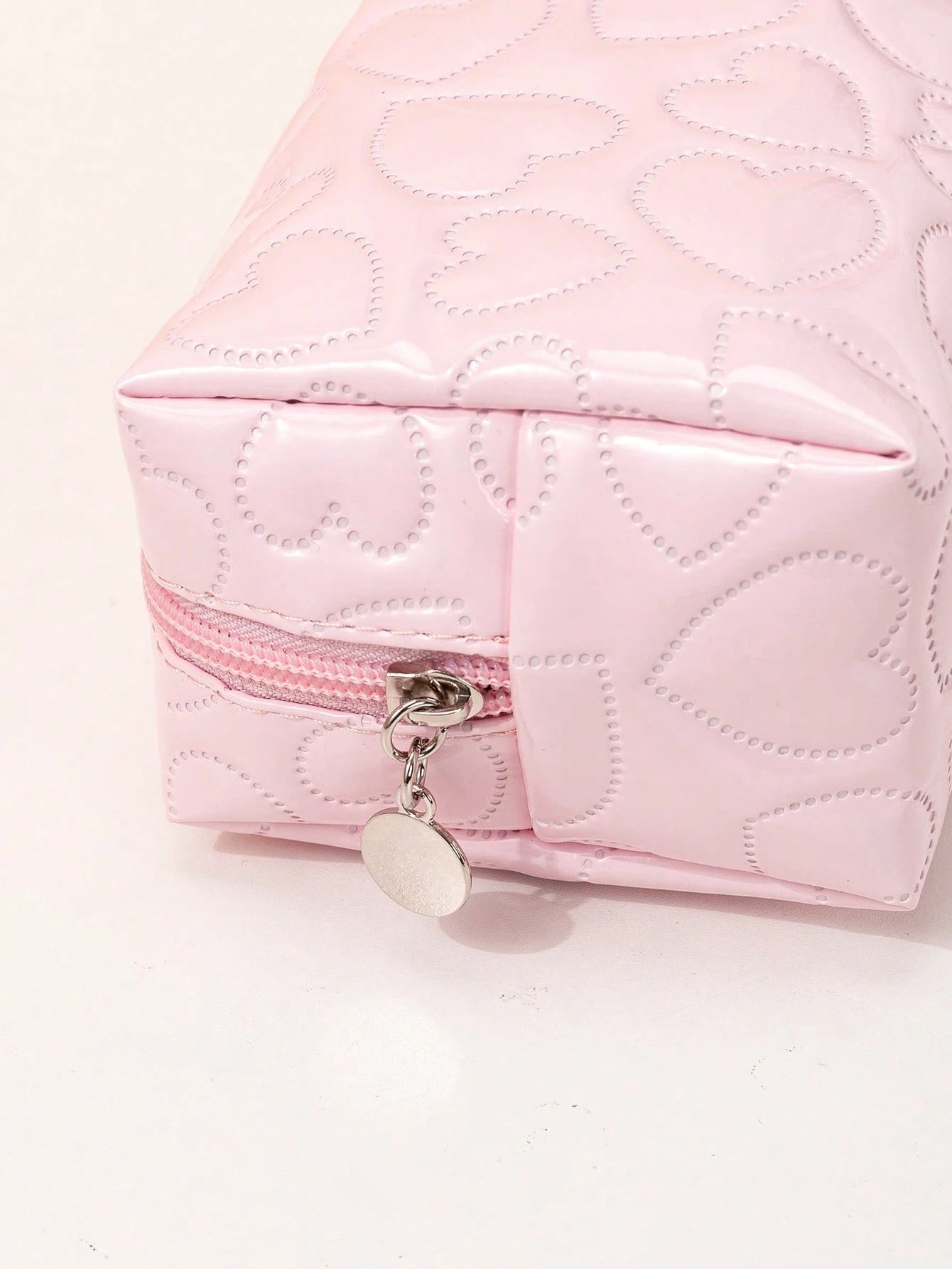 1pc Heart-Shaped Shiny PU Leather Pink Makeup Bag,Pouch,Makeup Pouch,Travel Essential
