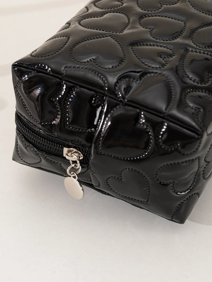 1pc Heart-Shaped Shiny PU Leather Pink Makeup Bag,Pouch,Makeup Pouch,Travel Essential