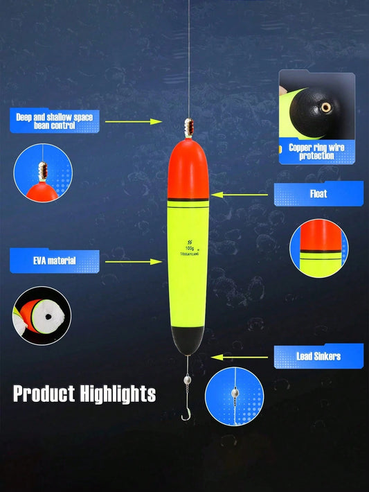 1pc High Buoyancy Drift Marker, Suitable For 10g To 100g Lead Sinkers- Solid EVA Core, Low Drag, Long Distance Casting- Copper Wire Protection, Professional EVA Foam Fishing Float, Multiple Sizes/We