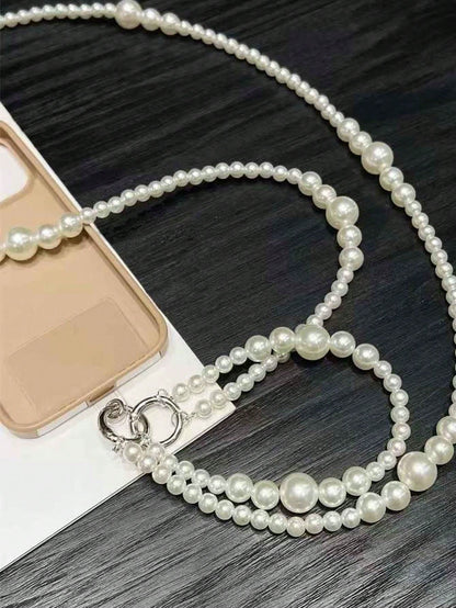 1pc High-Gloss Pearl White Minimalist Detachable Long & Short Size Pearl Beaded Lanyard, Women's Halter Neck Crossbody Shoulder Bag Chain, Premium Fashion Pearl Chain Handbag Strap, Compatible With Ph