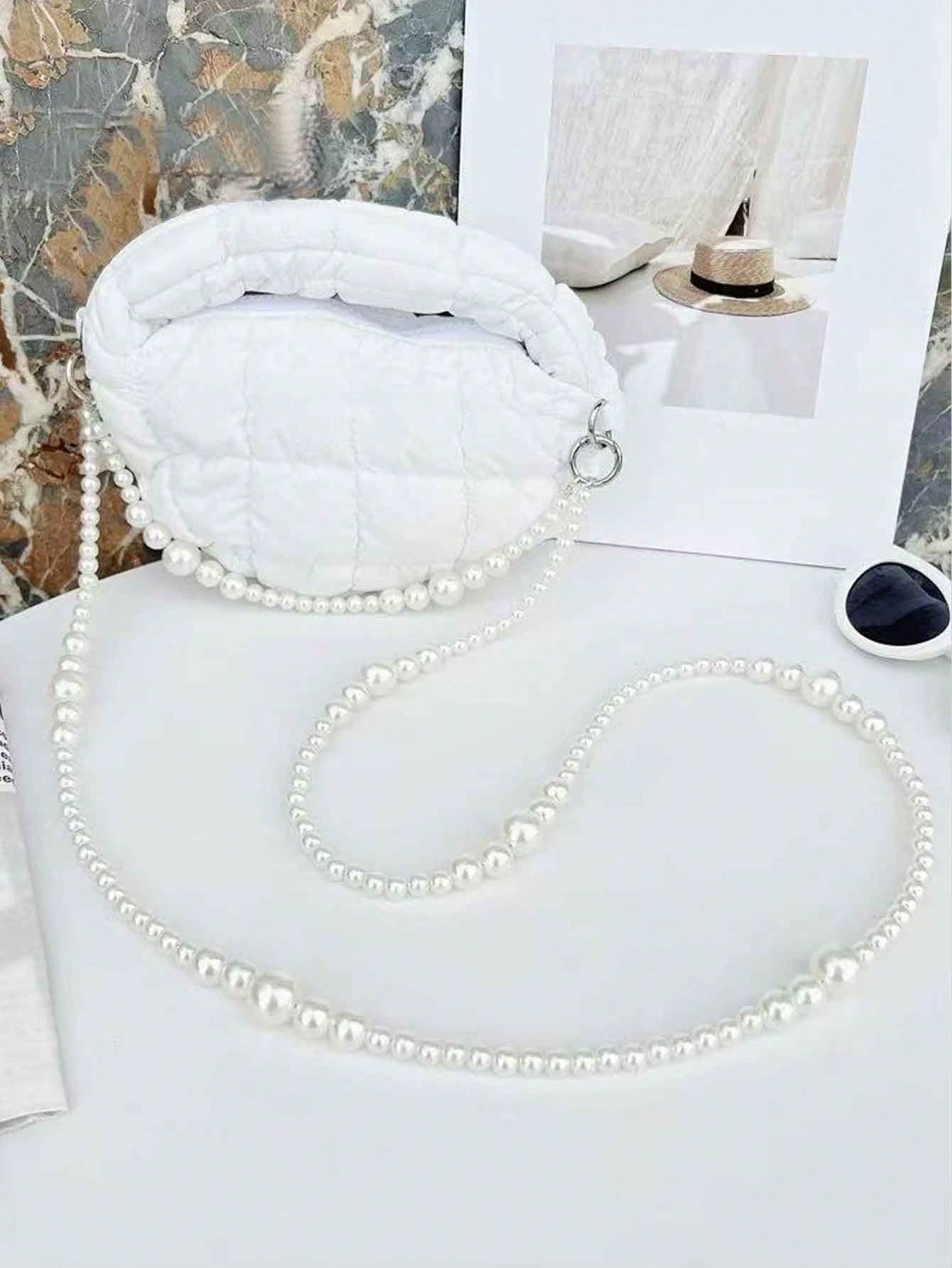1pc High-Gloss Pearl White Minimalist Detachable Long & Short Size Pearl Beaded Lanyard, Women's Halter Neck Crossbody Shoulder Bag Chain, Premium Fashion Pearl Chain Handbag Strap, Compatible With Ph
