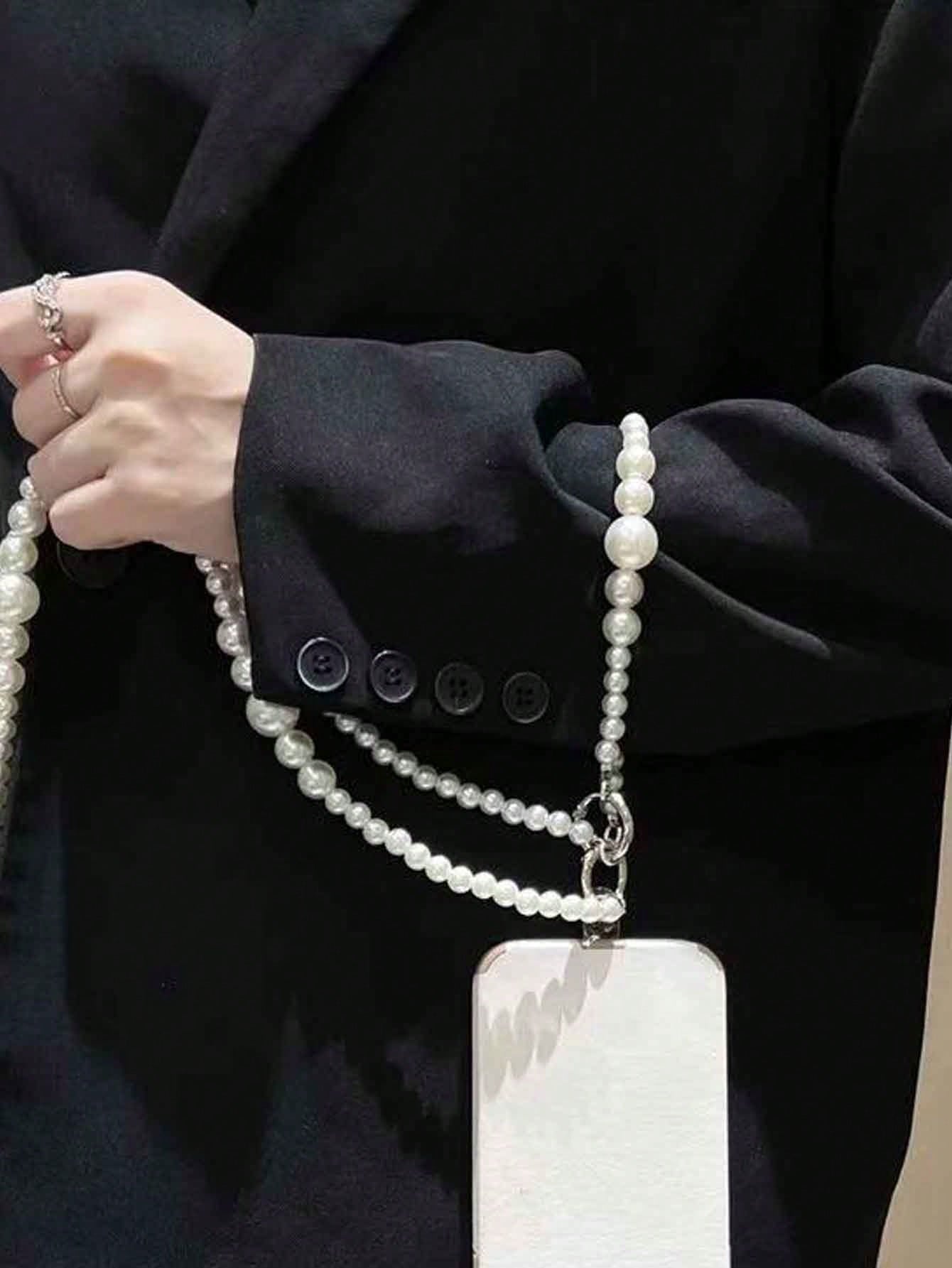 1pc High-Gloss Pearl White Minimalist Detachable Long & Short Size Pearl Beaded Lanyard, Women's Halter Neck Crossbody Shoulder Bag Chain, Premium Fashion Pearl Chain Handbag Strap, Compatible With Ph