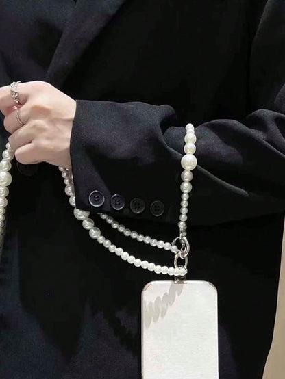 1pc High-Gloss Pearl White Minimalist Detachable Long & Short Size Pearl Beaded Lanyard, Women's Halter Neck Crossbody Shoulder Bag Chain, Premium Fashion Pearl Chain Handbag Strap, Compatible With Ph