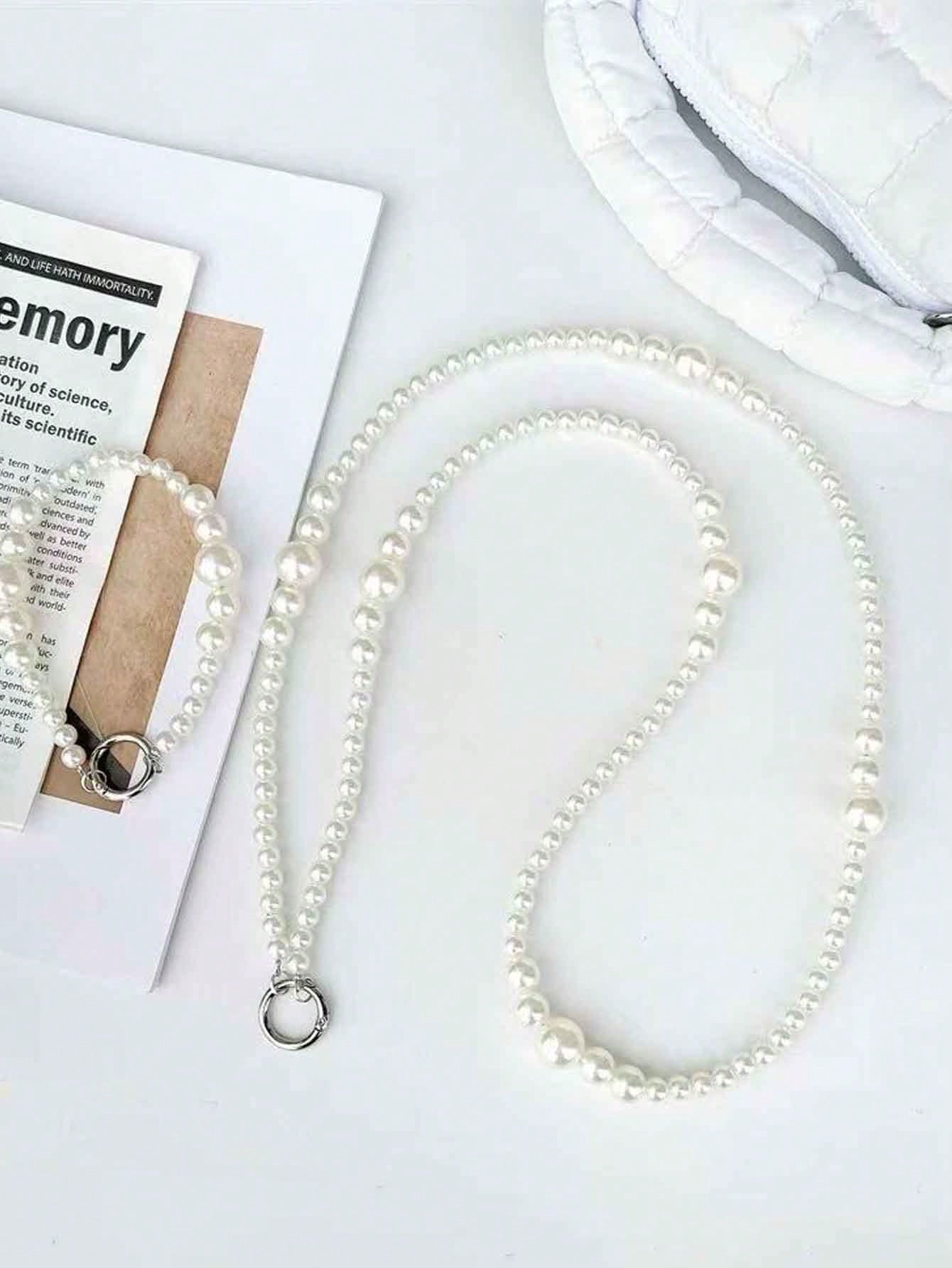 1pc High-Gloss Pearl White Minimalist Detachable Long & Short Size Pearl Beaded Lanyard, Women's Halter Neck Crossbody Shoulder Bag Chain, Premium Fashion Pearl Chain Handbag Strap, Compatible With Ph
