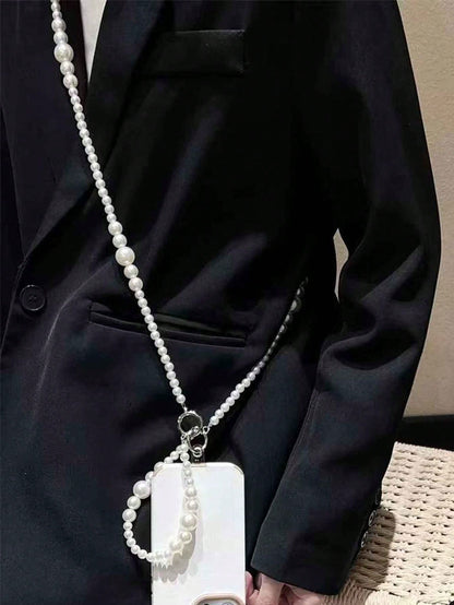 1pc High-Gloss Pearl White Minimalist Detachable Long & Short Size Pearl Beaded Lanyard, Women's Halter Neck Crossbody Shoulder Bag Chain, Premium Fashion Pearl Chain Handbag Strap, Compatible With Ph
