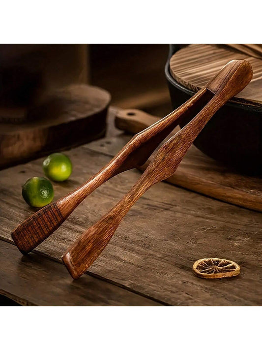1pc High Temperature Resistant Wooden Food Tong- Perfect For Steak, Fruit, Bread, Rotisserie, Barbecue, Salad, Dessert, Sugar, Ice Cream, Noodles, And Pasta- Kitchen Accessory