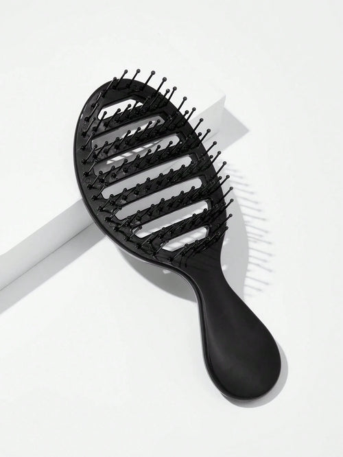 1pc Hollow Comb, Suitable For Wet & Dry Use, Plastic Material, Classic Solid Color Oval Handheld Hair Brush, Gift For Women, Hair Brush, Hairstyling Tool, Salon Hair Product And Accessory
