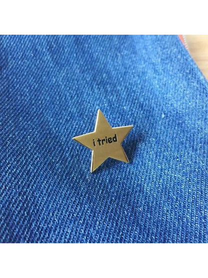 1pc-I-Tried-Pins-Novelty-Button-Brooch-Lapel-Badge-Funny-Fashion-Jewelry Bag Accessories Gift Gift Accessories Decor For Teen Girls Women College Students Rookies & White-Collar Workers Star Keychain