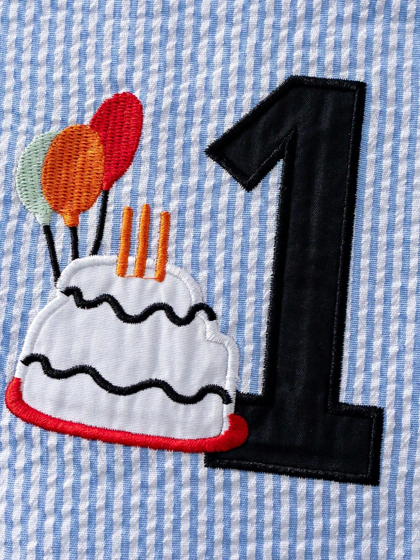 1pc Infant Baby Boy Sleeveless Romper, Blue & White Striped, Embroidered With Number "1", Birthday Cake & Balloon Cartoon Patterns, Snap Buttons On Shoulders And Bottom, Suitable For 0-2 Years Old, Cu