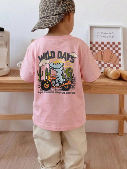 1pc Infant/Toddler Boys' Casual Graphic Print Round Neck Short Sleeve T-Shirt, Summer Childrenswear- A Captivating T-Shirt That Brings Joy And Happiness To Every Child!